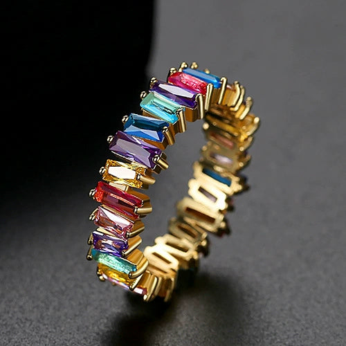 Women's Colorful Geometric Copper Ring With Zircon Inlay Electroplated Fashion Jewelry Wholesale