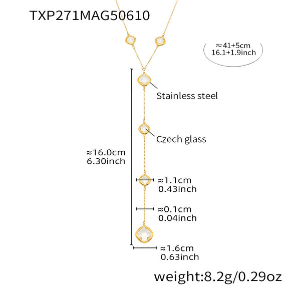 Women's Colorful Geometric Square Glass Stone And Stainless Steel Ferris Wheel Yshaped Electroplated Necklace