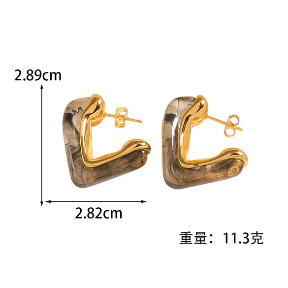 Women's Colorful Geometric Triangular Epoxy Stainless Steel Stud Earrings With Irregular Electroplated Design