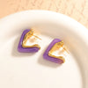 Women's Colorful Geometric Triangular Epoxy Stainless Steel Stud Earrings With Irregular Electroplated Design