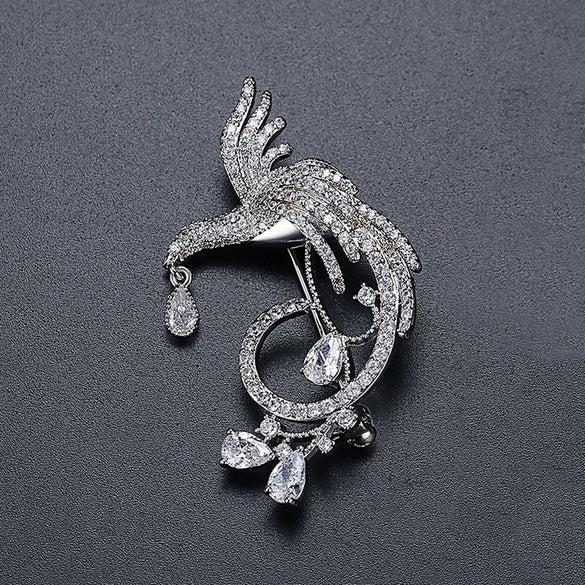Women's Colorful Phoenix Brooch With Microinlaid Zircon Electroplated Copper Animal Jewelry Accessory