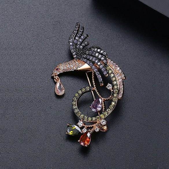 Women's Colorful Phoenix Brooch With Microinlaid Zircon Electroplated Copper Animal Jewelry Accessory