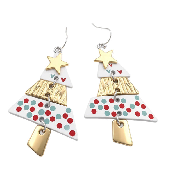 Women's Colorful Polka Dot Christmas Tree Hook Earrings With Layered Alloy Electroplated Design