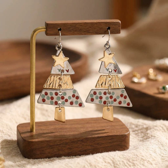 Women's Colorful Polka Dot Christmas Tree Hook Earrings With Layered Alloy Electroplated Design