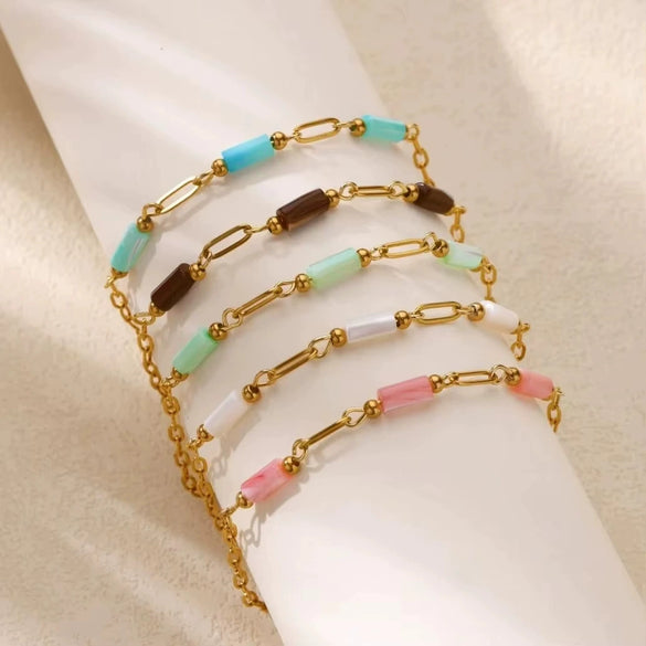 Women's Colorful Shell Bead Dopamine Bracelet Stainless Steel Electroplated