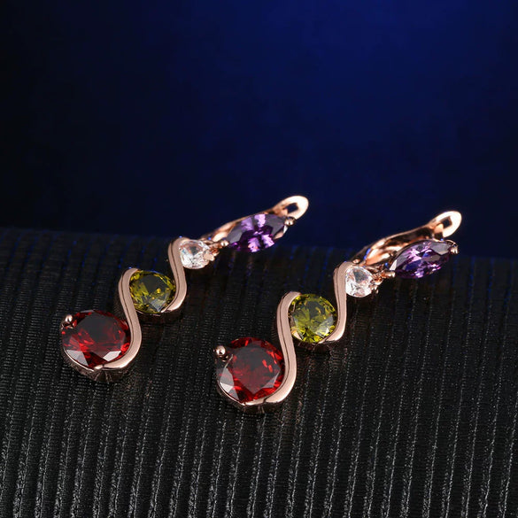 Women's Colorful Zircon Flower Earrings Natural Floral Design With Crystal Inlay Elegant Fashion Jewelry