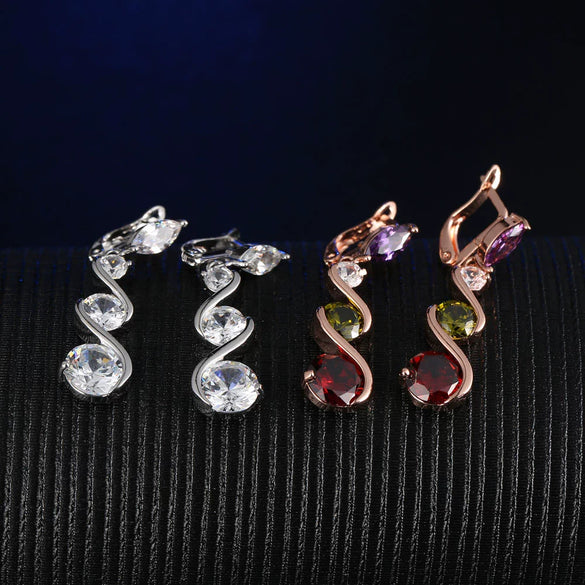 Women's Colorful Zircon Flower Earrings Natural Floral Design With Crystal Inlay Elegant Fashion Jewelry