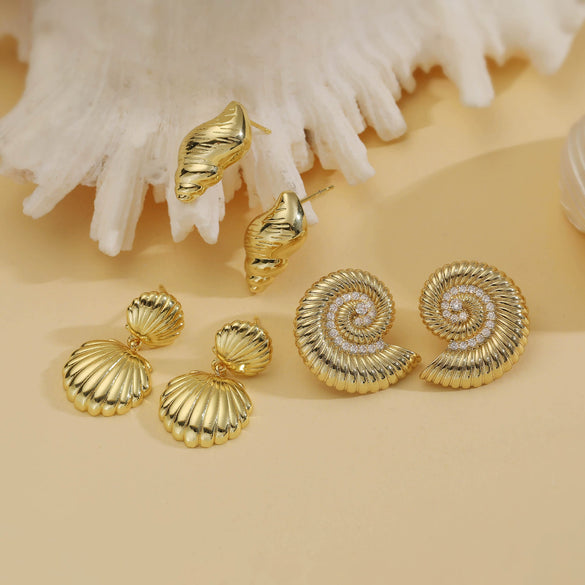 Women's Conch Shell Earrings Copper With Zirconia Animal Zodiac Style