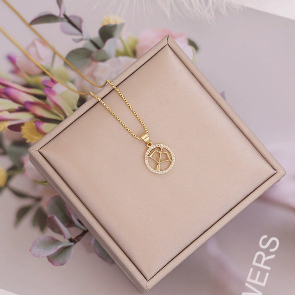 Women's Constellation Metal Pendant Necklace With Micro Inlay Full Diamond And Electroplating