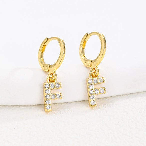Women's Copper Allmatch Circle Ear Buckle Earrings With Letters Numbers Text Pattern Electroplated