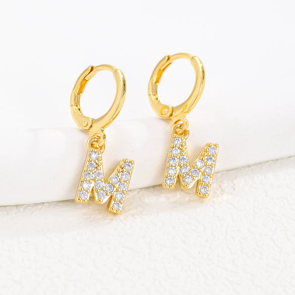 Women's Copper Allmatch Circle Ear Buckle Earrings With Letters Numbers Text Pattern Electroplated