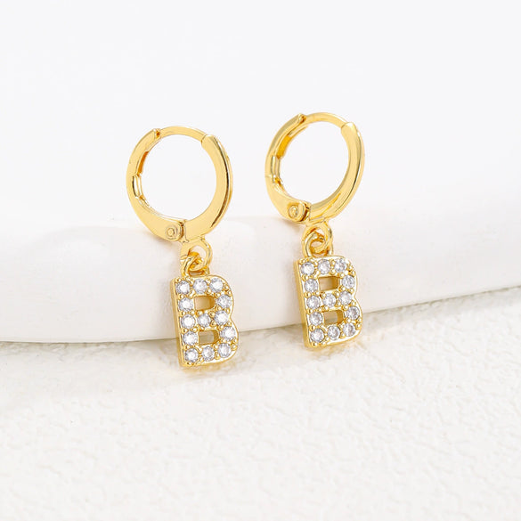 Women's Copper Allmatch Circle Ear Buckle Earrings With Letters Numbers Text Pattern Electroplated