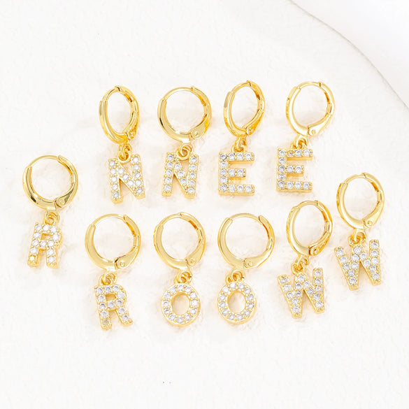 Women's Copper Allmatch Circle Ear Buckle Earrings With Letters Numbers Text Pattern Electroplated