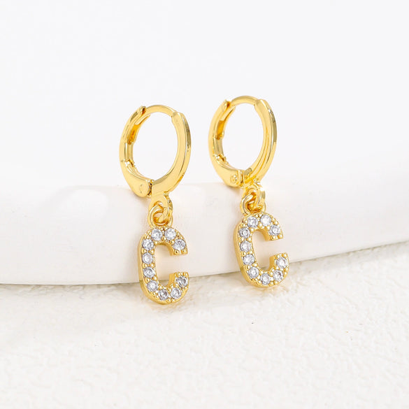 Women's Copper Allmatch Circle Ear Buckle Earrings With Letters Numbers Text Pattern Electroplated