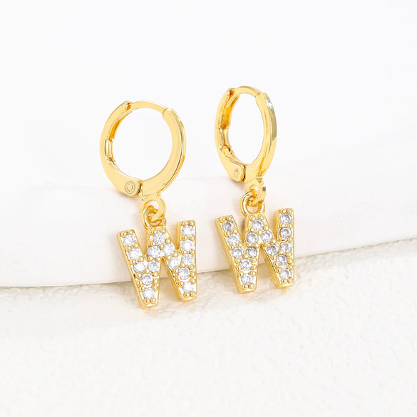 Women's Copper Allmatch Circle Ear Buckle Earrings With Letters Numbers Text Pattern Electroplated