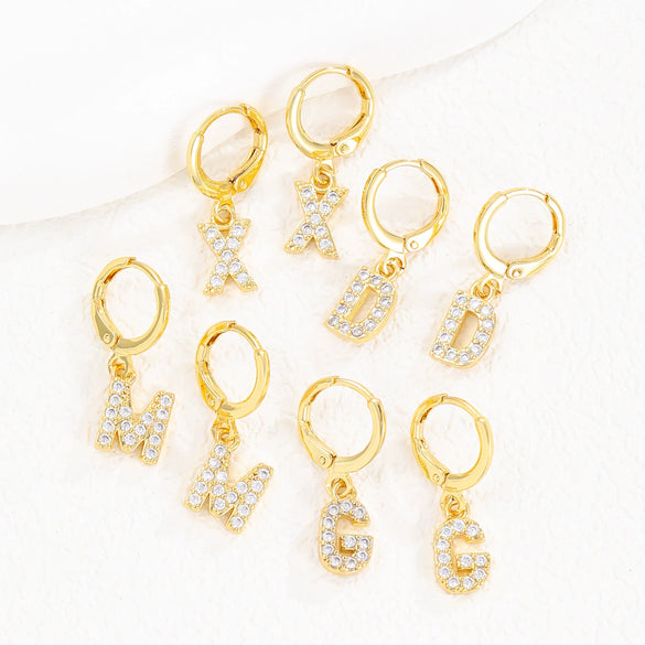Women's Copper Allmatch Circle Ear Buckle Earrings With Letters Numbers Text Pattern Electroplated