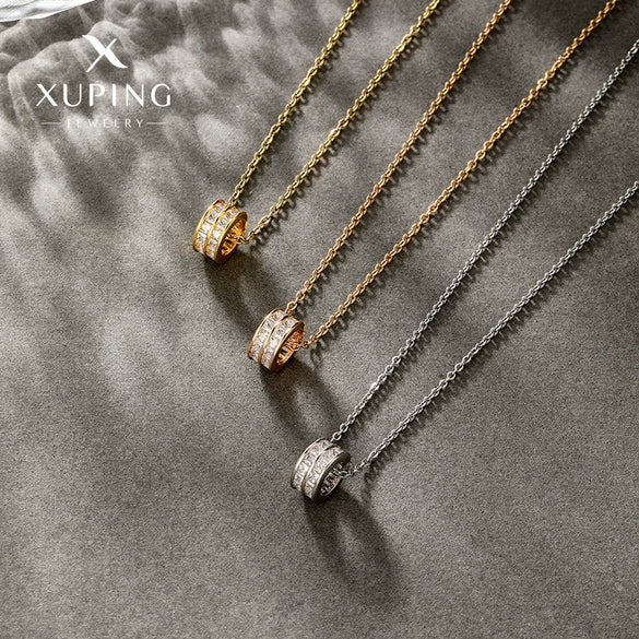 Women’s Copper Alloy Electroplated Geometric Pendant Clavicle Chain Necklace With Artificial Gem Accent