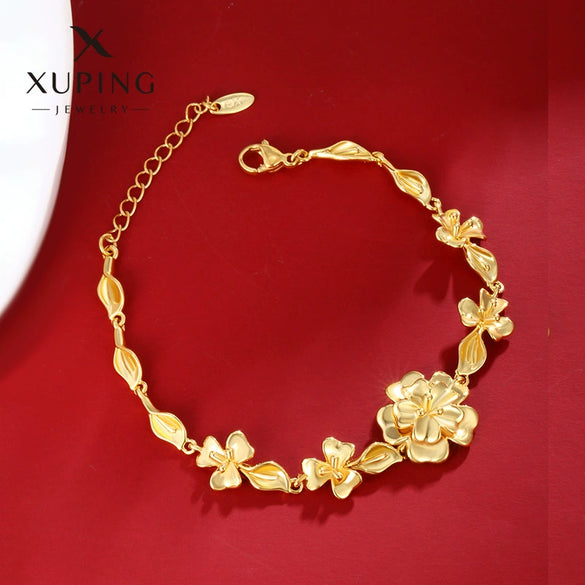 Women's Copper Alloy Goldplated Flower Pattern Simulation Wedding Bracelet