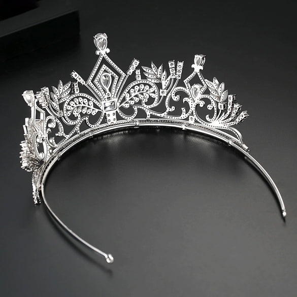 Women's Copper And Zircon Crown Tiara With Electroplated Finish Bridal Wedding Hair Accessory