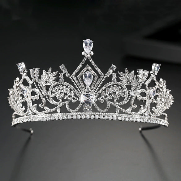 Women's Copper And Zircon Crown Tiara With Electroplated Finish Bridal Wedding Hair Accessory