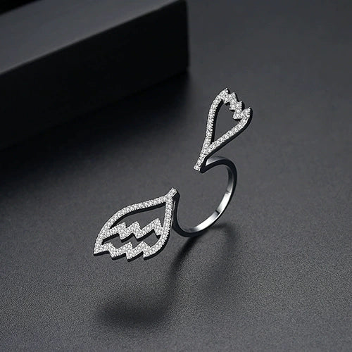 Women's Copper Angel Wing Ring With Geometric Zircon Detail Electroplated Open Adjustable Design