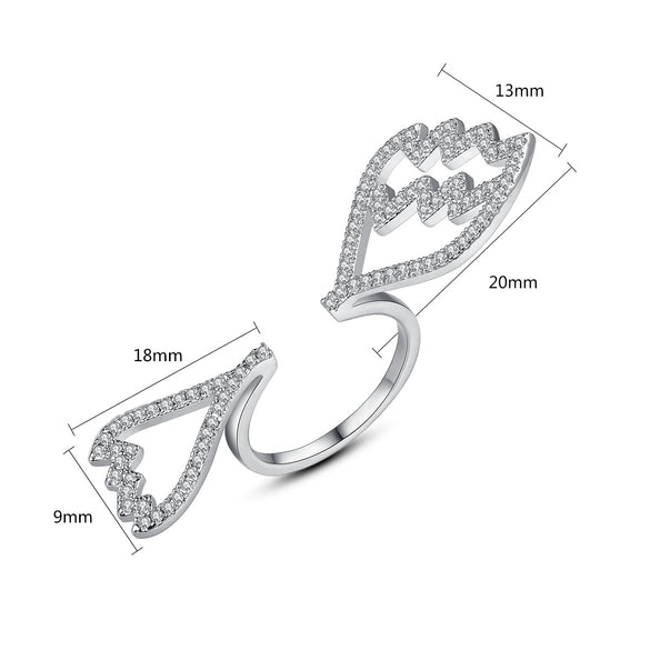 Women's Copper Angel Wing Ring With Geometric Zircon Detail Electroplated Open Adjustable Design