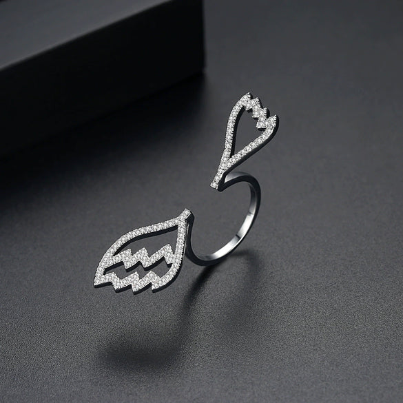Women's Copper Angel Wing Ring With Geometric Zircon Detail Electroplated Open Adjustable Design