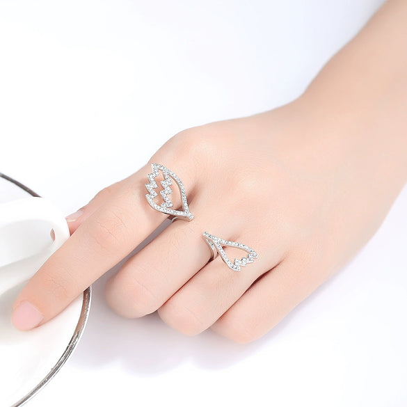 Women's Copper Angel Wing Ring With Geometric Zircon Detail Electroplated Open Adjustable Design