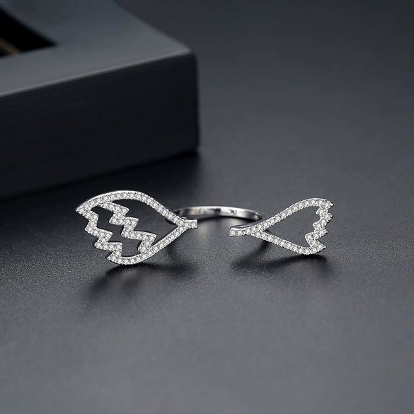 Women's Copper Angel Wing Ring With Geometric Zircon Detail Electroplated Open Adjustable Design
