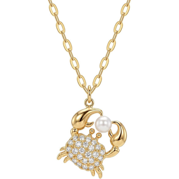 Women's Copper Animal Pendant Necklace With Crab And Starfish Design Electroplated O Shaped Clavicle Chain Casual Cute Jewelry