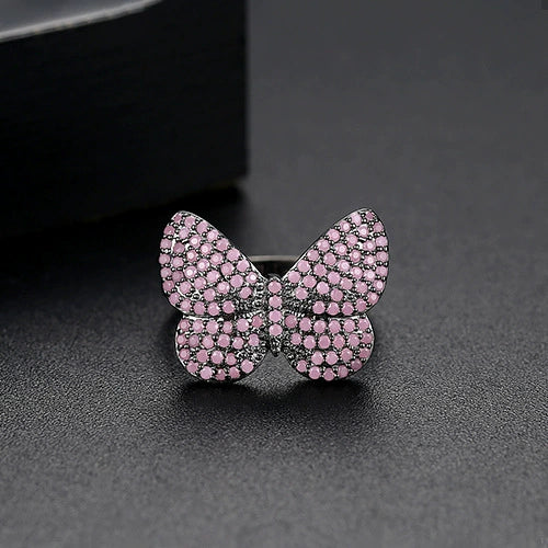 Women's Copper Bow Ring With Micro Inlaid Zircon Accents Electroplated Open Adjustable Statement Fashion Ring