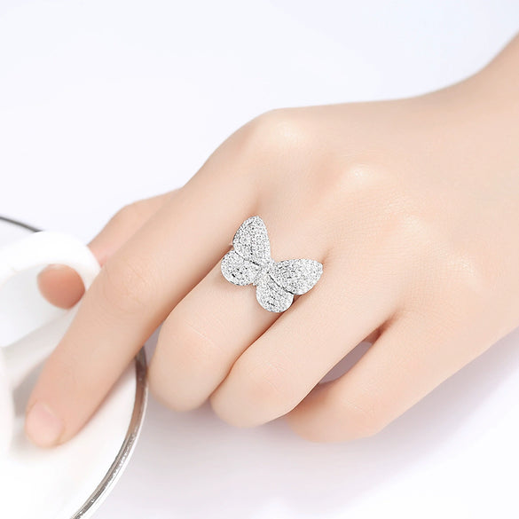 Women's Copper Bow Ring With Micro Inlaid Zircon Accents Electroplated Open Adjustable Statement Fashion Ring