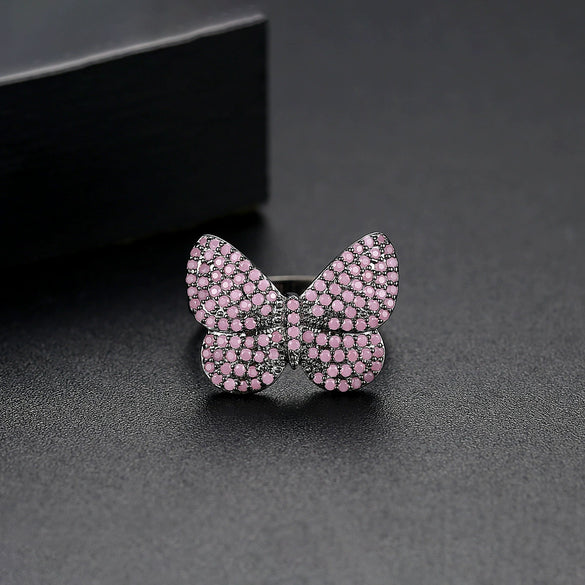 Women's Copper Bow Ring With Micro Inlaid Zircon Accents Electroplated Open Adjustable Statement Fashion Ring