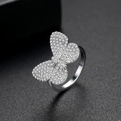 Women's Copper Bow Ring With Micro Inlaid Zircon Accents Electroplated Open Adjustable Statement Fashion Ring