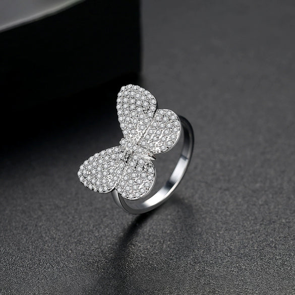 Women's Copper Bow Ring With Micro Inlaid Zircon Accents Electroplated Open Adjustable Statement Fashion Ring