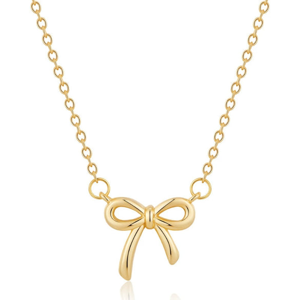Women's Copper Bowknot Clavicle Chain Necklace With Geometric Pendant Electroplated Sweet Versatile Design