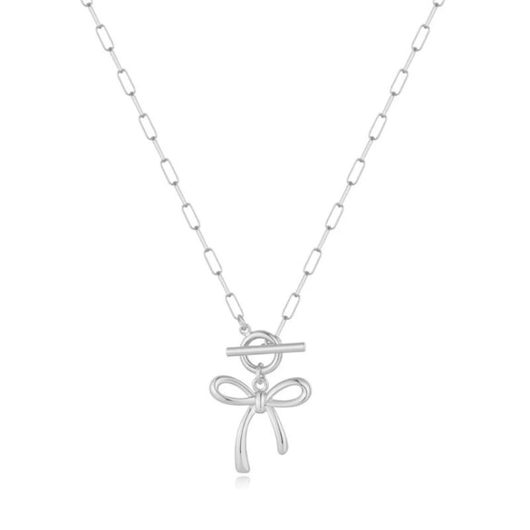 Women's Copper Bowknot Clavicle Chain Necklace With Geometric Pendant Electroplated Sweet Versatile Design