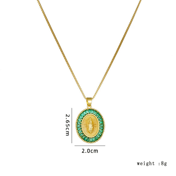 Women's Copper Box Chain Necklace With Mixed Gem Inlay And Electroplating Treatment Geometric Style