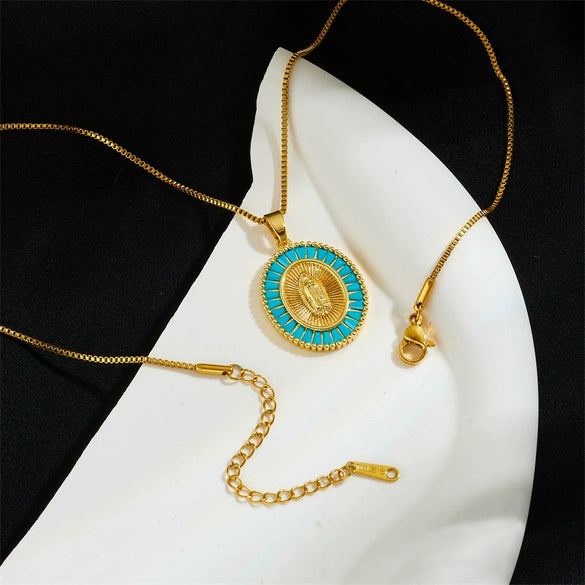 Women's Copper Box Chain Necklace With Mixed Gem Inlay And Electroplating Treatment Geometric Style
