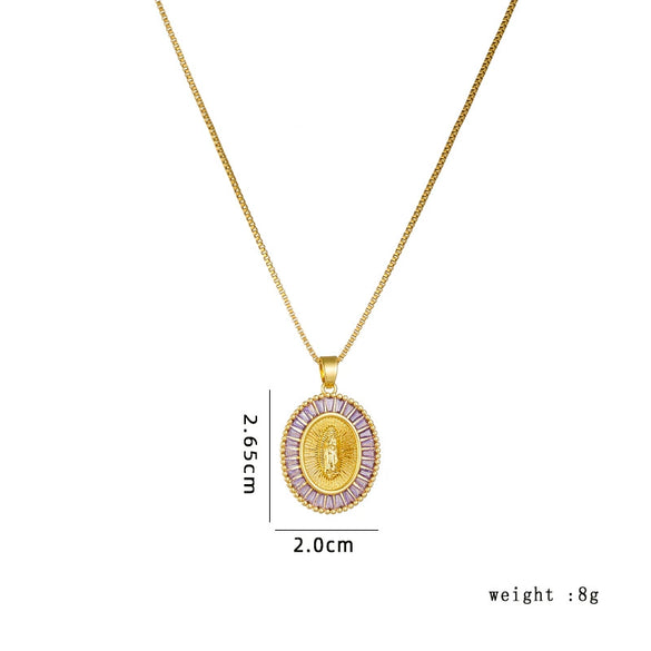 Women's Copper Box Chain Necklace With Mixed Gem Inlay And Electroplating Treatment Geometric Style