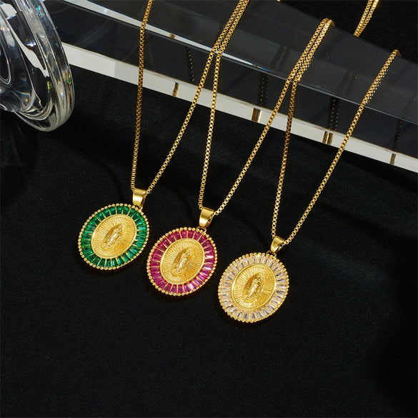 Women's Copper Box Chain Necklace With Mixed Gem Inlay And Electroplating Treatment Geometric Style
