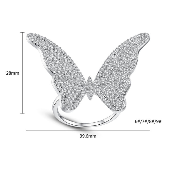 Women's Copper Butterfly Ring With Microinlaid Zircon Geometric Design And Electroplated Finish Fashion Jewelry