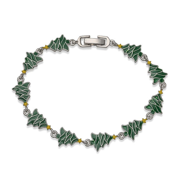 Women's Copper Christmas Bracelet With Colorful Drip Oil Geometric Design And Festive Holiday Tree Motifs