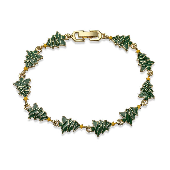Women's Copper Christmas Bracelet With Colorful Drip Oil Geometric Design And Festive Holiday Tree Motifs