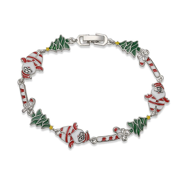 Women's Copper Christmas Bracelet With Colorful Drip Oil Geometric Design And Festive Holiday Tree Motifs