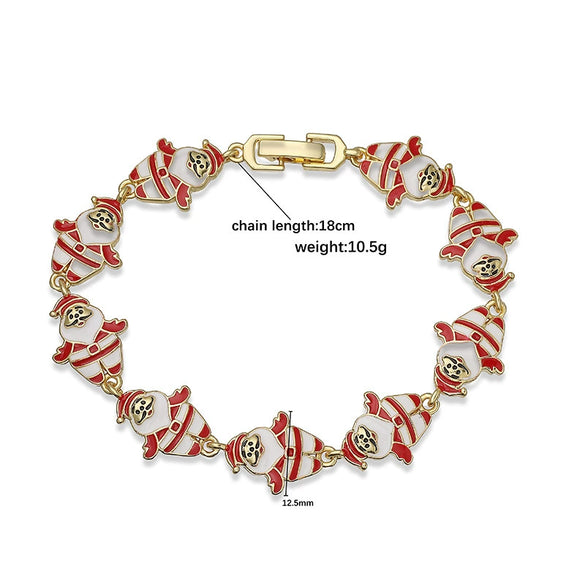 Women's Copper Christmas Bracelet With Colorful Drip Oil Geometric Design And Festive Holiday Tree Motifs