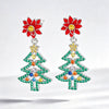 Women's Copper Christmas Earrings Colorful Flower And Leaf Design Hollow Christmas Tree Holiday Jewelry