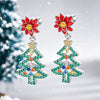 Women's Copper Christmas Earrings Colorful Flower And Leaf Design Hollow Christmas Tree Holiday Jewelry