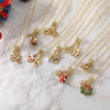 Women's Copper Christmas Necklace With Santa Claus Snowflake Stocking And Candy Cane Charms Dripping Oil Finish And O Chain