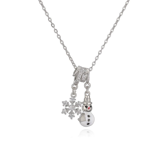 Women's Copper Christmas Necklace With Santa Claus Snowflake Stocking And Candy Cane Charms Dripping Oil Finish And O Chain